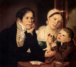 Автопортрет с женой Степанидой Семёновной и сыном Александром; 1820-е