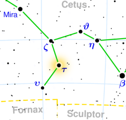 Местоположение Тау Кита на карте звездного неба.