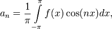 a_n= \frac{1}{\pi}\int\limits_{-\pi}^{\pi}f(x)\cos(nx)dx,