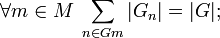 \forall m\in M\;\sum_{n\in Gm}|G_n|=|G|;