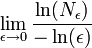 \lim\limits_{\epsilon\to0}\frac{\ln(N_\epsilon)}{-\ln(\epsilon)}