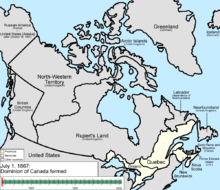 Когда в 1867 году появилась Канада, её провинций проходили сравнительно узкой полосой на юго-востоке. в 1871 году к ним присоединилась Британская Колумбия, Остров Принца Эдуарда в 1873 году, Британские арктические Острова в 1880 году, и Ньюфаундленд в 1949 году; между тем, её провинции выросли как по размеру, так и по количеству.