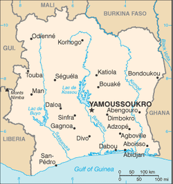 Река Бандама на карте Кот-д’Ивуара