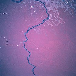 Река Шингу, вид из космоса на участок в нижнем течении