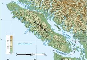 Физическая карта острова Ванкувер и пролива Хуан-де-Фука