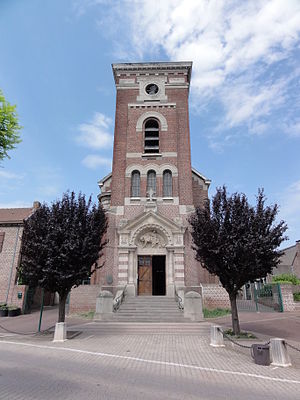 Aulnoy-lez-Valenciennes (Nord, Fr) église, façade.JPG