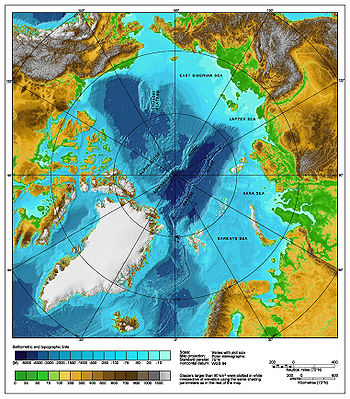 Bathymetric/topographic map of the Arctic Ocean and the surrounds
