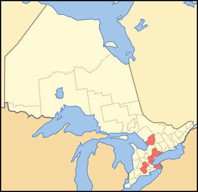 Map of Ontario REGIONAL MUNICIPALITIES.svg
